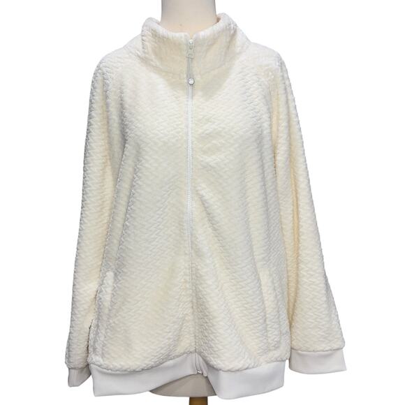 T by Talbots Fleece Jacket Womens 1X Cream Quilted Zip Up Modern Classic Cozy - Picture 2 of 13